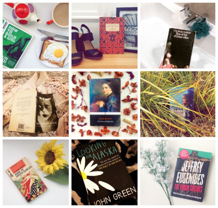 Collage of various Instagram photos of books